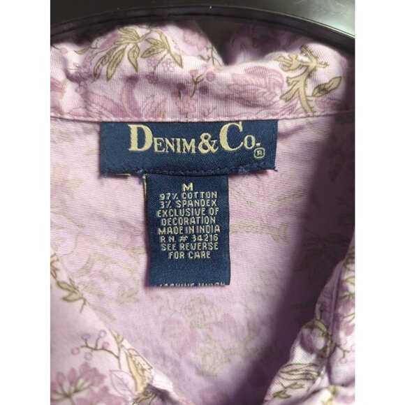 Vintage Denim & Co Size M Womens Lavender Floral Cotton Button Down Shirt - Picture 2 of 9